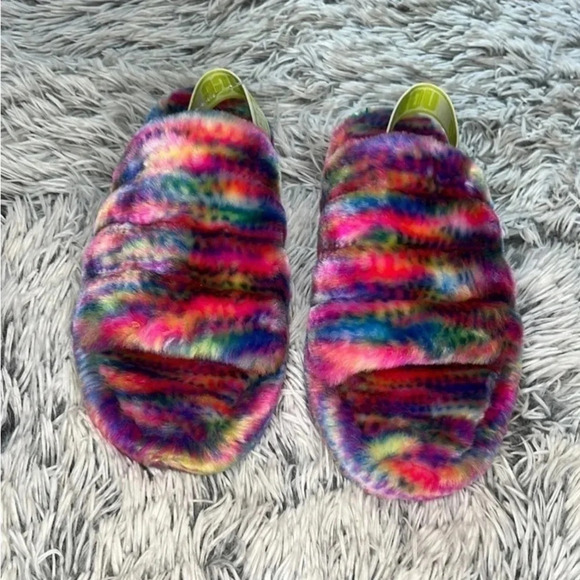 UGG Other - UGG Faux Fur Multicolored Slippers Size 4